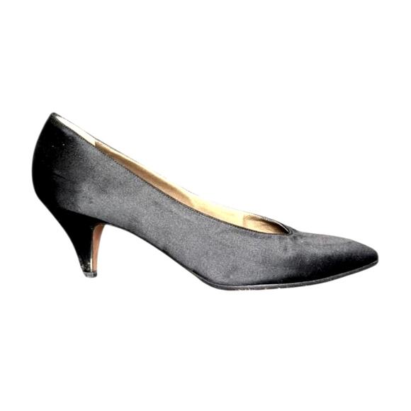 Vintage Yves Saint Laurent Black Satin Heels | Size 8 - Picture 1 of 9